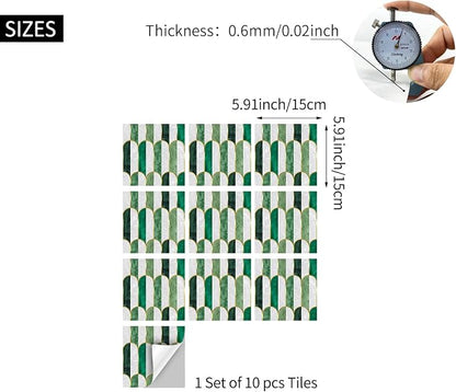 funlife Holographic Emerald Art Deco Peel and Stick Backsplash Self-Adhesive PVC Wall Tiles Easy DIY with Tools for Kitchen Bathroom and Laundry Room 5.9"x5.9"x10-Sheet Arch Mosaic