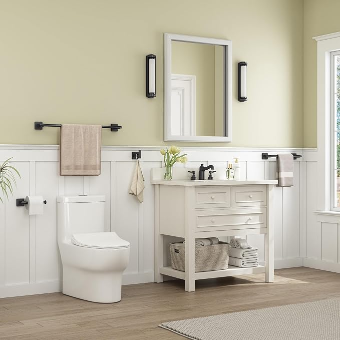 Suyar Bathroom Hardware Set Matte Black, Bathroom Accessories 4 Pieces | Include Robe Hook, Toilet Paper Holder, Hand Towel Holder, Towel Bar, SUS304 Stainless Steel, Wall Mounted