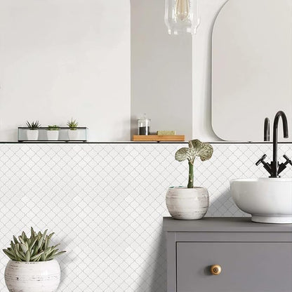 STICKGOO Arabesque Peel and Stick Backsplash, 12”X12” Vinyl Backsplash Tile for Kitchen Peel and Stick, Self Adhesive Wall Tile Stick on Tiles (Thicker Design, White)