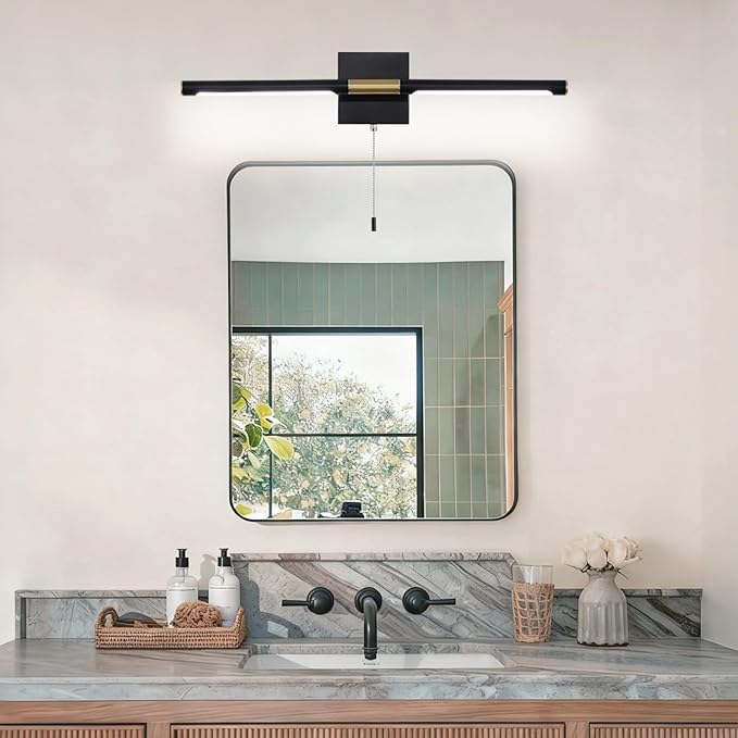 Black and Gold LED Bathroom Vanity Light Bar, 24 inch LED Vanity Light Fixtures Over Mirror, Morden Bathroom Sconces Lighting 4000K,Sconces Wall Lighting with Adjustable Lamp Tube