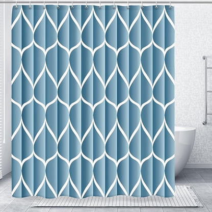 Gelbchu Geometric Shower Curtain for Bathroom, Moonlight Blue, 72x72 | with Hooks, Premium Polyester, Quick Dry, Water Repellent, Machine Washable, Rustproof Grommets, Modern Minimalist