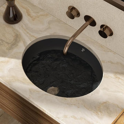 18x15 Inch Black Oval Undermount Bathroom Sink | Interior Bowl Size 16"W x 13"D, Ceramic, Curved Bottom, Easy to Clean, with Overflow, Ideal for Bathroom, Lavatory, Vanity