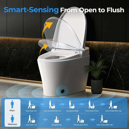 Smart Toilet With Built-in Tank Bidet, Heated Seat & Foot Sensor, Tankless Modern Elongated Electric Toilet with Warm Water Wash, Air Dryer, LED Display & 1.28 GPF