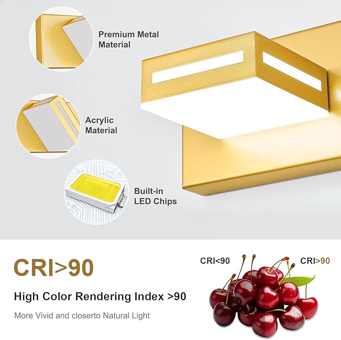 LED Modern Bathroom Light Fixtures, 4-Light 30-Inch Gold Vanity Lights for Bathroom Lighting Fixtures Over Mirror, 350° Rotatable Acrylic, 6000K Cool White Wall Lamp