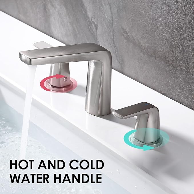 8 inch 2 Handles Widespread Bathroom Faucet 3 Holes with Pop up Drain Assembly and Water Supply Lines, Brushed Nickel