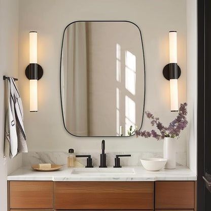 20x28 Black Bathroom Mirror, Oblong Vanity Mirror with Stainless Steel Metal Frame, Matte Black Mirror for Over Sink, Modern Anti Rust Wall Mounted