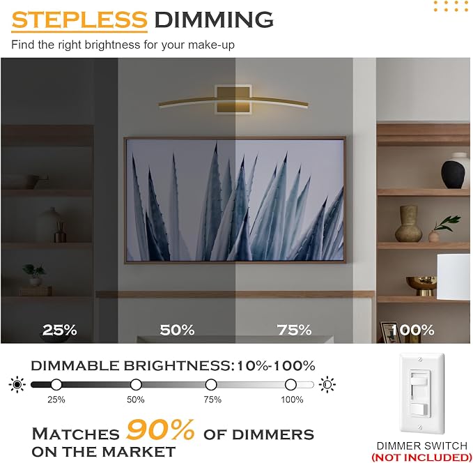 Benkut Modern LED Wall Sconce Gold Light Fixtures Over Mirror Modern Bath Wall Lighting for Bathroom, Dimmable Vanity Light for Bathroom(5CCT 23.6Inch)