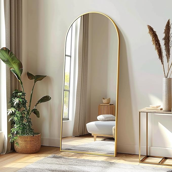 Dewfig Arched Full Length Mirror, 57"X20" Large Full Body Mirror, Gold | Aluminum Alloy Frame Floor Mirror, HD Shatterproof Tempered Glass, Lean/Stand/Wall for Living Room,Bedroom, Dressing Room
