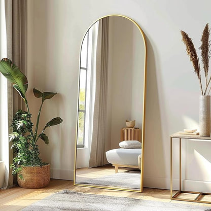 Dewfig Arched Full Length Mirror, 57"X20" Large Full Body Mirror, Gold | Aluminum Alloy Frame Floor Mirror, HD Shatterproof Tempered Glass, Lean/Stand/Wall for Living Room,Bedroom, Dressing Room
