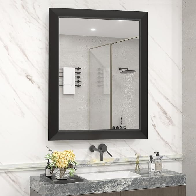 SMIROR 20x24 Matte Black Bathroom Vanity Mirror for Over Sink | Metal Wide Frame, Rectangle, Right- Angle Corner, Anti-Rust, Horizontally or Vertically Wall- Mounted for Home Remodel