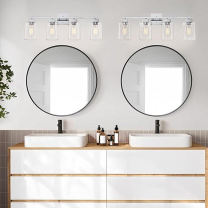 Espird 4 Light Bathroom Vanity Light - Chrome Bathroom Light Fixtures Square Design & UL Certification, 26 inch Square Bath Room Lights Over Mirror, Vanity Lighting Fixtures for Living Room & Bedroom
