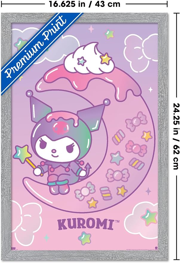 Hello Kitty and Friends: 24 Dreamland - Kuromi Wall Poster, 22.4L" x 14.7W", Gray Framed Version