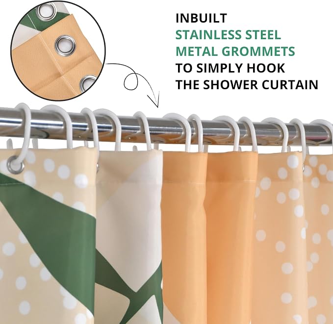 Mid Century Extra Long Shower Curtain, Abstract Boho Minimalistic Arch Sun Leaf Machine Washable Waterproof Fabric for Bathroom Bathtub with Hooks 72Wx78H
