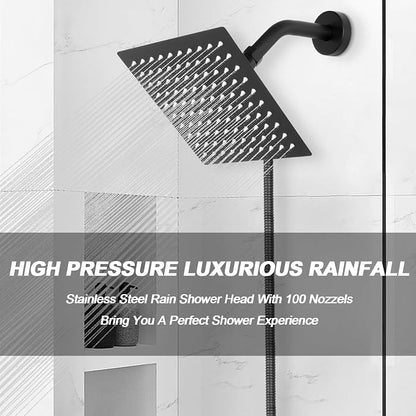 NearMoon Shower Head with Hose, High Pressure Stainless Steel Rain Shower and 3 Settings Handheld Spray Combo with Push Button Flow Control (8 Inch, Matte Black)