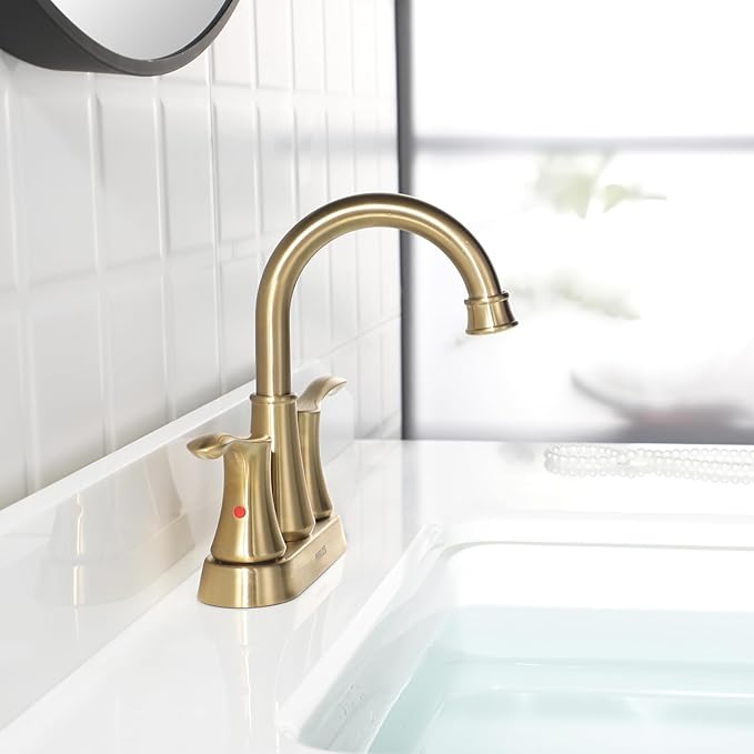 PARLOS Swivel Spout 2-Handle Bathroom Faucet Brushed Gold with Pop-up Drain & Supply Lines, Demeter 1362708