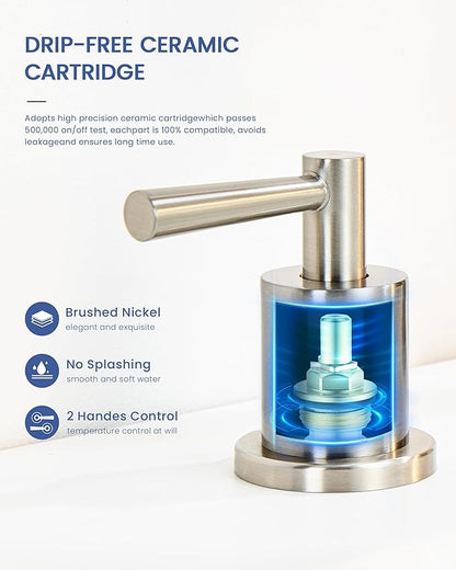 Bathroom Faucet 3 Holes - Brushed Nickel Bathroom Faucet with Sprayer - Widespread Sink Faucets 2 Handles - Pull Down Vanity Faucets with Pop Up Drain and Supply Lines