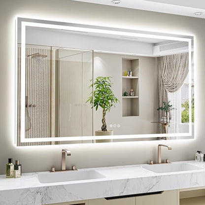 68x48 LED Bathroom Mirror with Lights, Lighted Vanity Mirror | Backlit and Front Light, Anti-Fog, 3 Color Dimmable, Memory, Tempered Glass, IP54 Waterproof, UL Listed