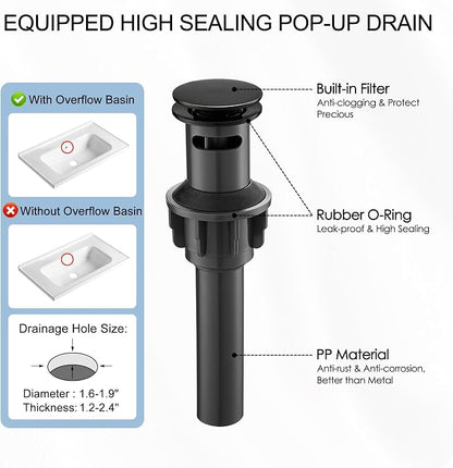 Brass Oil Rubbed Bronze Bathroom Faucet Waterfall Bathroom Sink Faucet 1 Hole or 4 Inch 3 Hole, Single Handle with Deck Plate, Pop-up Drain, cUPC Supply Lines for Vanity, 5 Mins Quick Install