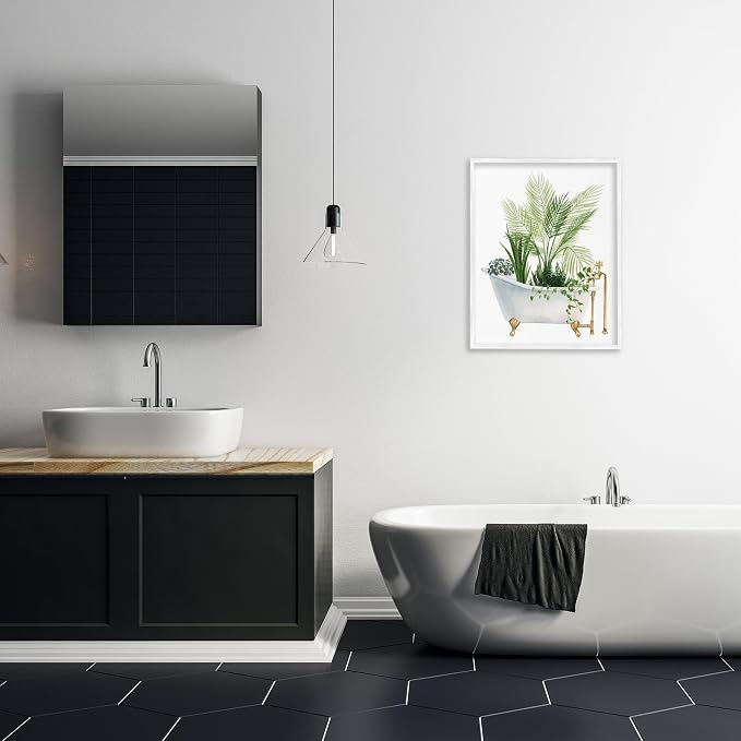 Vintage Tub Botanical, 24 x 30 Inch Framed Giclée Print | Stupell Industries · By Grace Popp · Ready to hang · Great for bathroom or laundry room · Made in USA