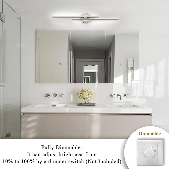 EDISLIVE Dimmable Modern LED Vanity Light Fixtures Bathroom Vanity Wall Lighting, 31.5 in Mirror Vanity Lighting Fixtures for Bathroom Bedroom Makeup Living Room,Nickel