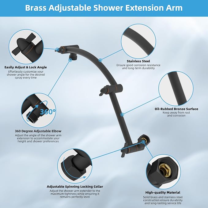 Hibbent 10'' Rain Shower Head with 16'' Extension Arm, Oil Rubbed Bronze | cUPC Certified High Pressure Rainfall Showerhead with Solid Brass Adjustable Shower Head Extension Arm, Fixed Showerheads