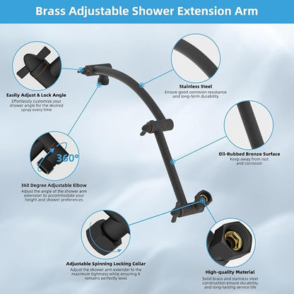 Hibbent 10'' Rain Shower Head with 16'' Extension Arm, Oil Rubbed Bronze | cUPC Certified High Pressure Rainfall Showerhead with Solid Brass Adjustable Shower Head Extension Arm, Fixed Showerheads