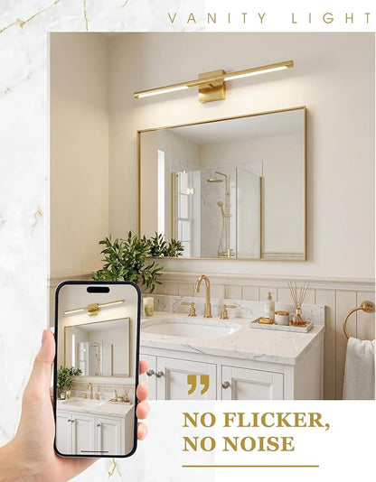 30 Inch Bathroom Light Fixtures, 16W 3CCT Dimmable CRI90 Brushed Gold LED Vanity Lighting Fixtures Over Mirror, 360° Rotatable Modern Bathroom Vanity Light Bar, AD-W9465-L75-GD