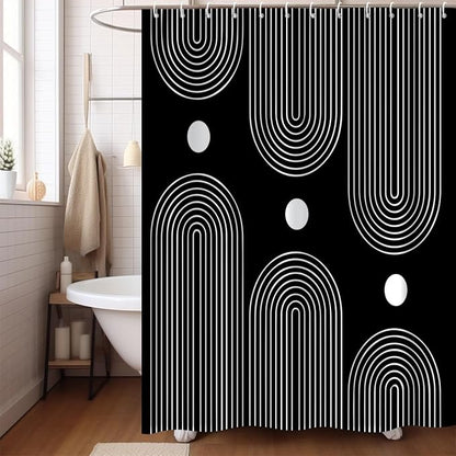 Black and White Shower Curtain, Boho Minimalist Mid Century Modern Arch Geometric Machine Washable Waterproof Fabric for Bathroom Bathtub with Hooks 72x72