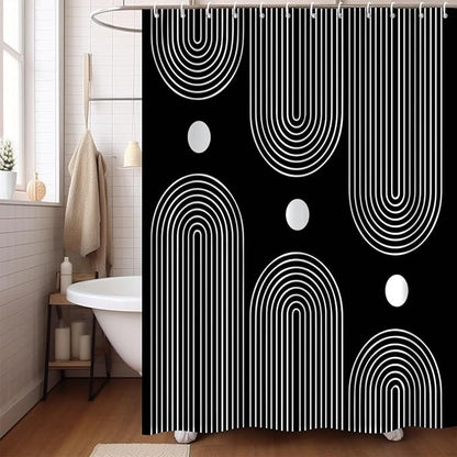 Black and White Extra Long Shower Curtain, Boho Minimalist Mid Century Modern Arch Geometric Machine Washable Waterproof Fabric for Bathroom Bathtub with Hooks 72Wx84H