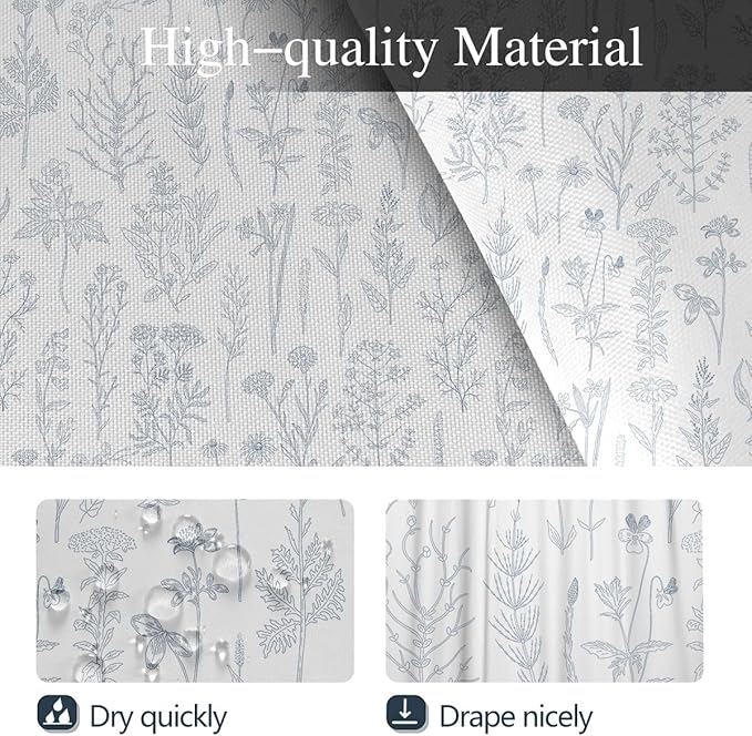 Coxila Vintage Floral Shower Curtain Blue and White Flower Retro Cute Rustic Country Spring Summer Fun Boho Plant Botanical Wildflower Pretty Leaf Bathroom 60 x 72 Inch Polyester Fabric 12 Pack Hooks