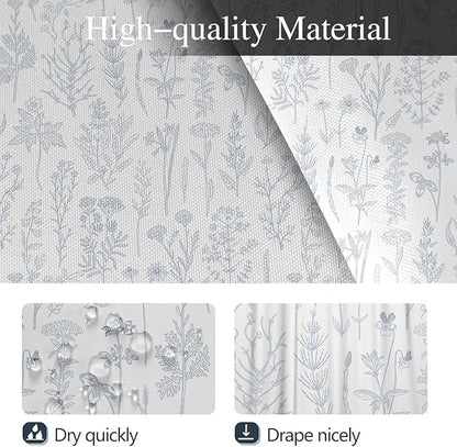 Coxila Vintage Floral Shower Curtain Blue and White Flower Retro Cute Rustic Country Spring Summer Fun Boho Plant Botanical Wildflower Pretty Leaf Bathroom 60 x 72 Inch Polyester Fabric 12 Pack Hooks