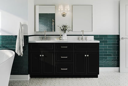 ARIEL Hamlet 66-inch Bathroom Vanity with Sink,Solid Wood, 1.5-inch Pure White Quartz Countertop & Backsplash, Double Rectangular Porcelain Sink, 4 Soft Closing Doors, 3 Dovetail Drawers, Black