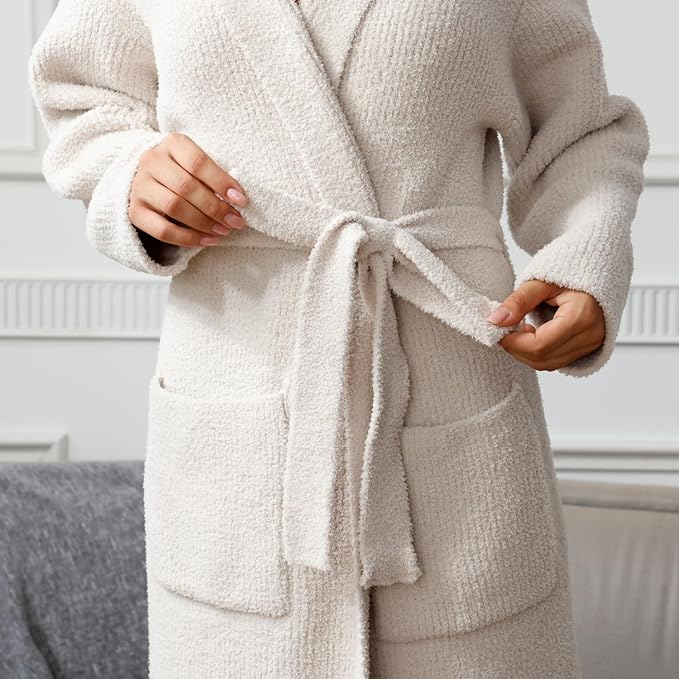MH MYLUNE HOME Ultra Soft Robes for Women with Pockets, Womens Robe Plush | Hooded House Robes for Women Calf-Length, Spa Bath Robe, Cozy Comfy Fluffy Fuzzy Robe for Women, Womens Bathrobe