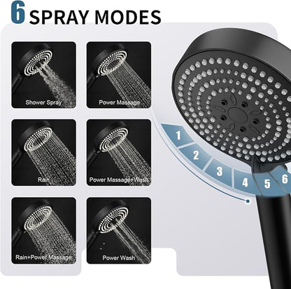 OFFO Filtered Shower Head with Handheld, 20 Stage Shower Head with Filters for Hard Water with 60" Stainless Steel Hose & Holder, 6 Modes High Pressure Shower Head to Remove Chlorine, Matte Black