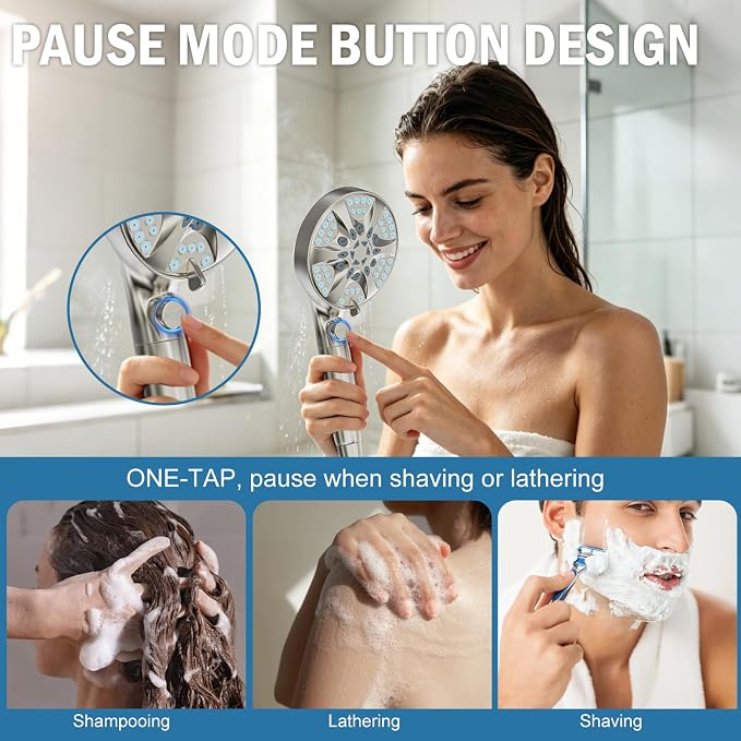 9 Settings Filtered Shower head with Handheld with Power Wash | Hard Water Softener,Remove Chlorine Power Wash for Tub&Tile,ON/OFF Button,6ft Hose&Bracket,Filtered Shower Head, Satin Nickel
