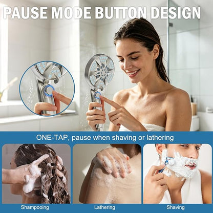 9 Settings Filtered Shower head with Handheld with Power Wash | Hard Water Softener,Remove Chlorine Power Wash for Tub&Tile,ON/OFF Button,6ft Hose&Bracket,Filtered Shower Head, Satin Nickel