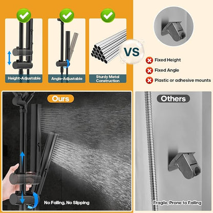 High Pressure Rain Shower Head with Handheld Combo, 10 Inch Square Rainfall Showerhead, Adjustable Slide Bar Dual Shower System, 3 Spray Modes, 59" Stainless Steel Hose, Matte Black