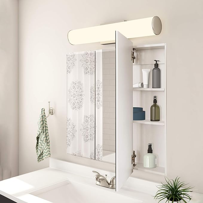 36 Inch Cyprus Bathroom Medicine Cabinet, Durable Pre-Assembled Wall Mounted Cabinet w/Frameless Mirrored Doors, White – Design House, 597500