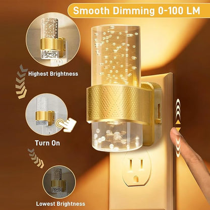 Night Lights Plug into Wall - Dimmable Nightlight with Dusk to Dawn Sensor 0-100 LM Brightness Plug in Night Light for Bathroom Bedroom Hallway (Gold)