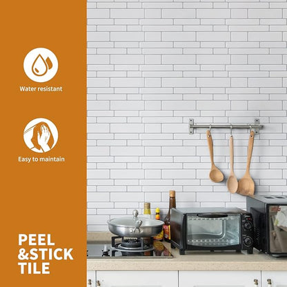 WOWSTAR 10-Sheet White Peel and Stick Backsplash Tiles for Kitchen, Marble Look Stick on Tiles for Kitchen, 12 inches x 12 inches | Peel and stick backsplash, self-adhesive wall tile, White, marble, waterproof, kitchen bathroom wall, 10-sheet, set A