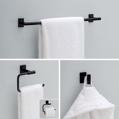 Franklin Brass Hartwell 3-Piece Bathroom Set Matte Black 18" + 6" Towel Rack, Toilet Paper Holder/Hand Towel Holder, Hook | 3-Piece Bath Hardware Accessories Set HRT63-MB