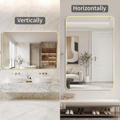 Bathroom Mirror for Wall, 30"x55" Black Bathroom Mirror for Over Sink, Shatterproof Tempered Glass Vanity Mirror with Anti-Rust Aluminum Alloy Frame, Hang Horizontally or Vertically, Gold