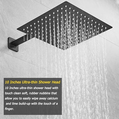 10 Inch Matte Black Shower System with Tub Spout, Bathtub Shower Faucet Set with Square Rainfall Head and Handheld Sprayer Wall Mount Tub Faucet Set with Valve and Trim Kit