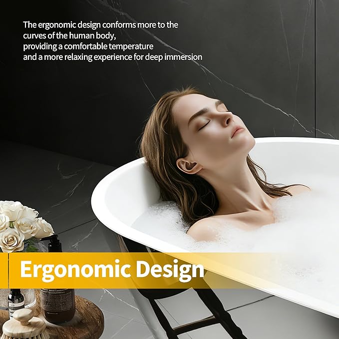59 Inch Freestanding Bathtub, Acrylic Deep Soaking Tub, Chrome Overflow and Drain, Non-Slip Standalone Bath Tub for Bathroom, cUPC Certified, Ergonomic Modern Bath for Bathrooms