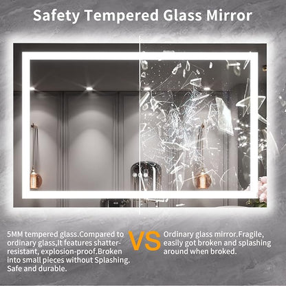 LOAAO 55X36 LED Bathroom Mirror with Lights, Anti-Fog, Dimmable, Backlit + Front Lit, Lighted Bathroom Vanity Mirror for Wall, Memory Function, Tempered Glass, ETL Listed | Anti-Fog, Dimmable, 3 Color Temperature, Backlit + Front Lit, Memory Function, ...