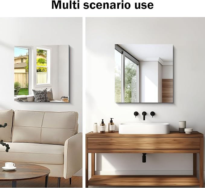 CILIBER Frameless Mirror, 24x24 Square Bathroom Mirrors for Wall, Frameless Vanity Mirror Over Sink with Polished Edge, 3mm Tempered Glass, Decorative for Bathroom, Bedroom and Living Room