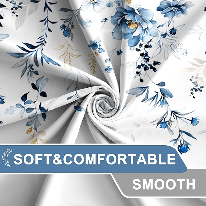 AWERT Blue Plants Shower Curtain with Hooks Watercolor Leaves Shower Curtain for Bathroom Waterproof Bathroom Accessories Bathtub Decor 36x72inch