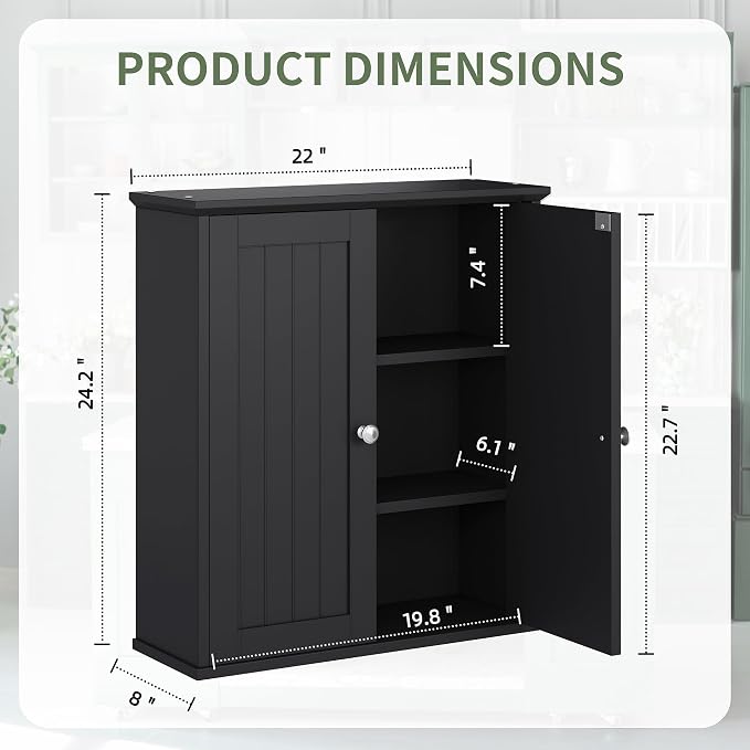 Bathroom Wall Cabinet, Bathroom Cabinet Wall Mount, Over Toilet Space Saver Storage Cabinet, Wood Medicine Cabinets, Black