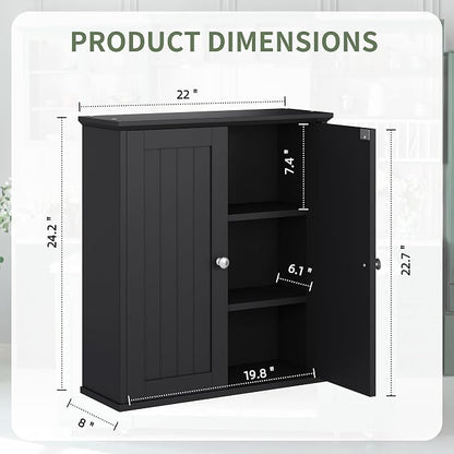 Bathroom Wall Cabinet, Bathroom Cabinet Wall Mount, Over Toilet Space Saver Storage Cabinet, Wood Medicine Cabinets, Black