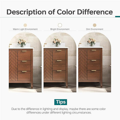 48 Inch Bathroom Vanity with Sink, No Assembly Required Single Sink Bathroom Vanity with Soft Close Doors & Dovetail Drawers, Solid Wood Bathroom Vanities, Engineered Stone Top, Walnut